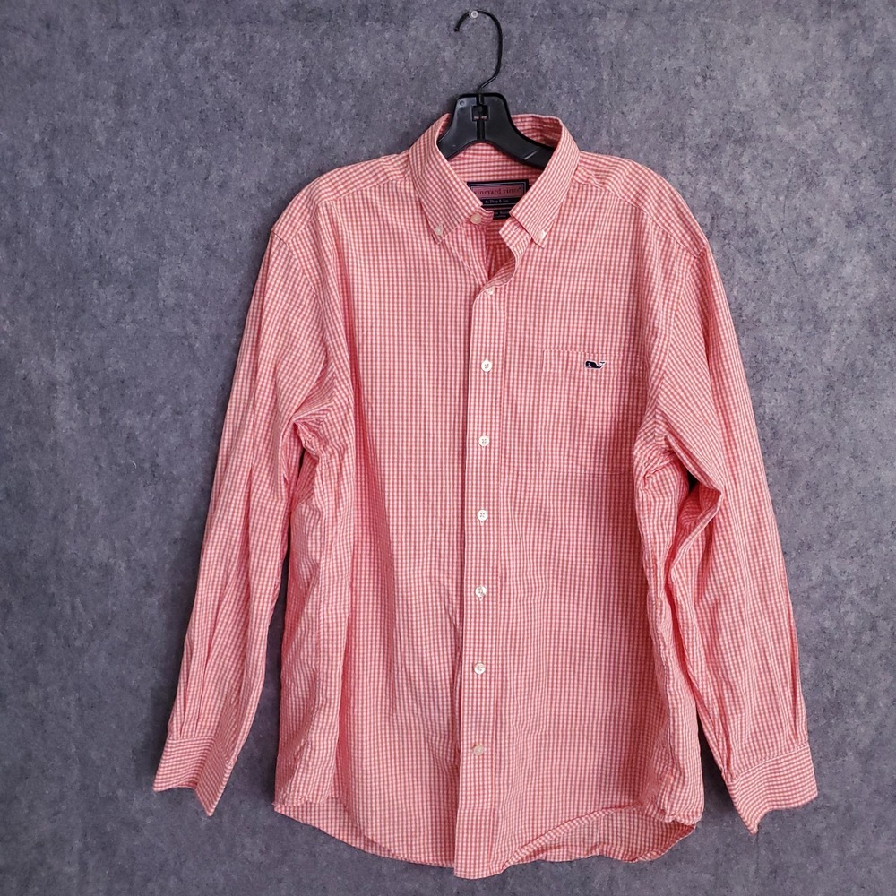Vineyard Vines Shirt Mens M Plaid Button Up‎ Long Sleeve Classic Fit Tucker Pink